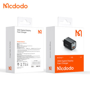 CARGADOR 2 EN 1 USB + TIPO C DIGITAL 33W CARGA RAPIDA – MARCA MCDODO