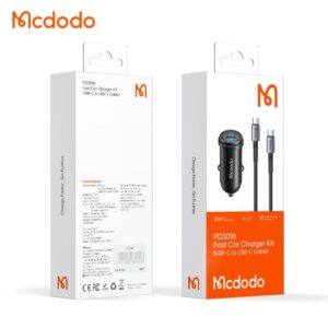 CARGADOR PARA AUTO 30W + CABLE TIPO C A TIPO C – MARCA MCDODO