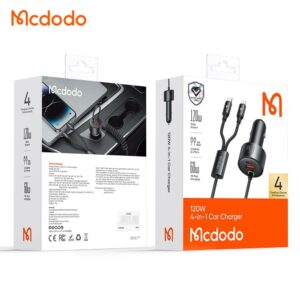 CARGADOR PARA AUTO 4 EN 1 120W 2 CABLES + 2 PUERTOS – MARCA MCDODO